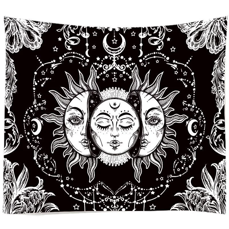 White Black Sun And Moon Tapestry Gossip Tapestries Mandala Tapestry Wall Hanging  Hippie Wall Rugs Dorm Decor Blanket 95x73cm