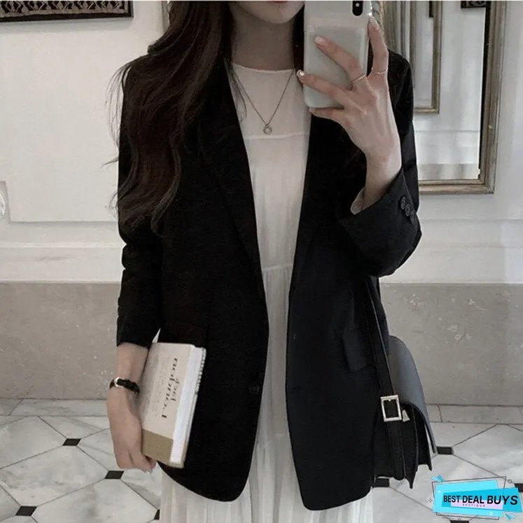 New Pockets Formal Jackets Vintage Fashionable Office Lady Elegant Outerwear Autumn Winter