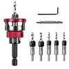 Countersink Drill Bits Set 5PCS Two-Flute Alloy Tapered Bits Wood Countersink Bit Set W/ Adjustable Depth Stop Collar & Wrench for Woodworking Plywood & MDF DIY