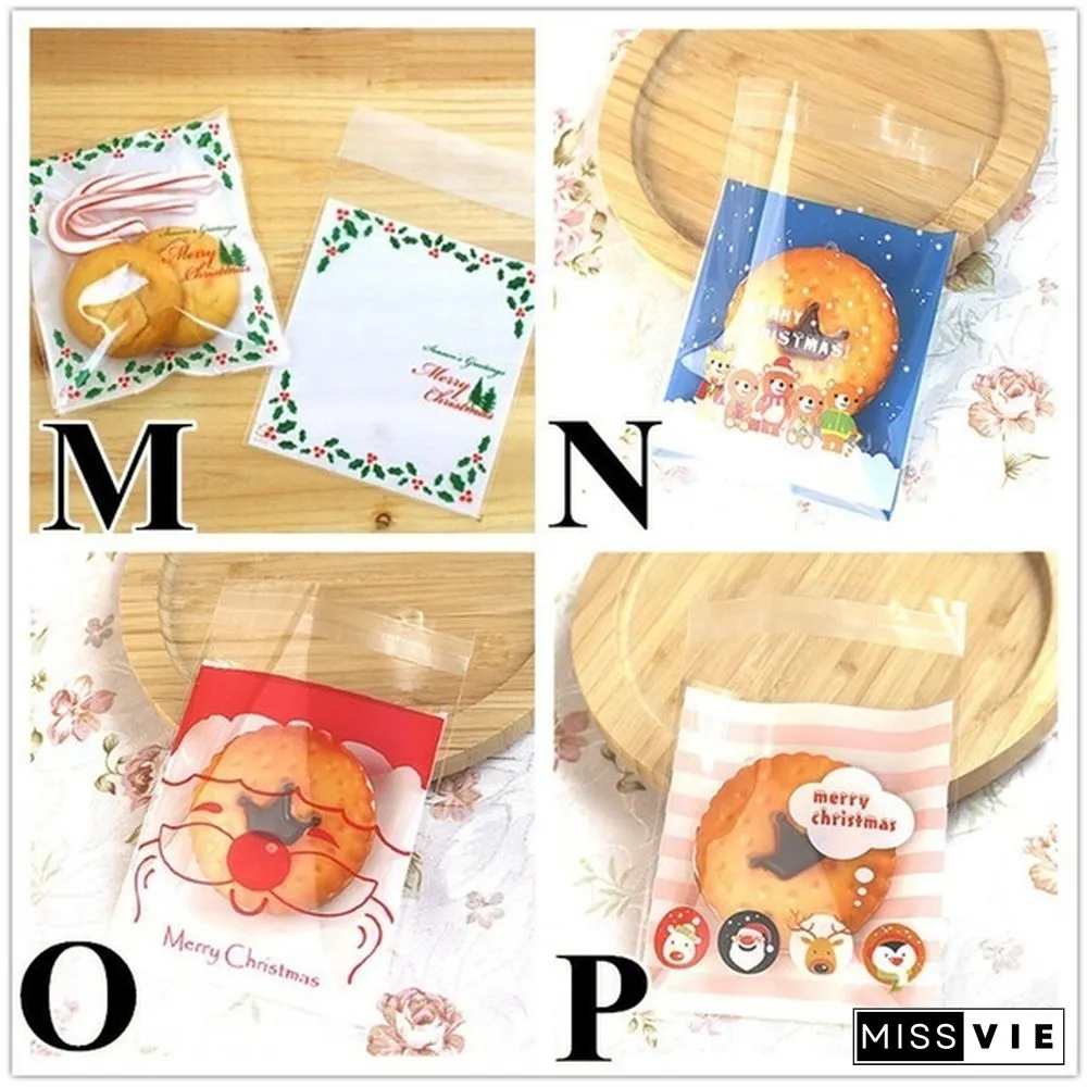 100Pcs Merry Christmas Candy Gift Bags Xmas Cellophane Santa Cello Cookies