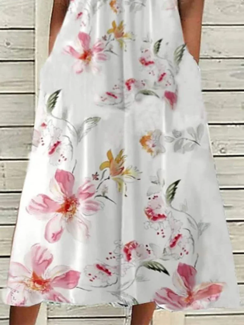 Women Half Sleeve V-neck Solid Color Dress