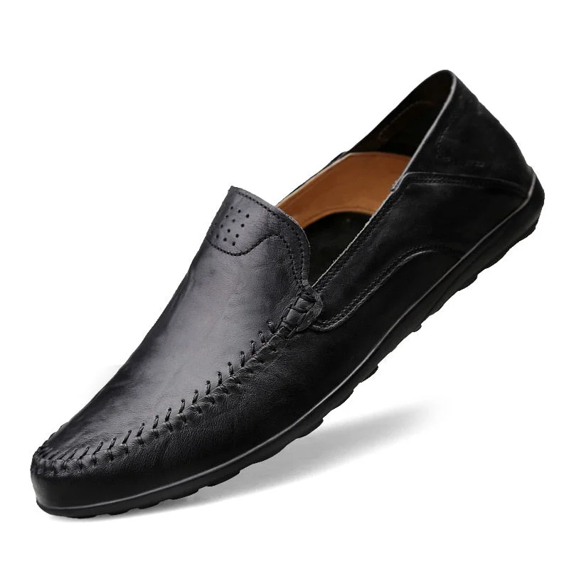 Genuine Leather Men Casual Shoes Luxury Brand 2021 Mens Loafers Moccasins Breathable Slip on Black Driving Shoes Plus Size 37-47