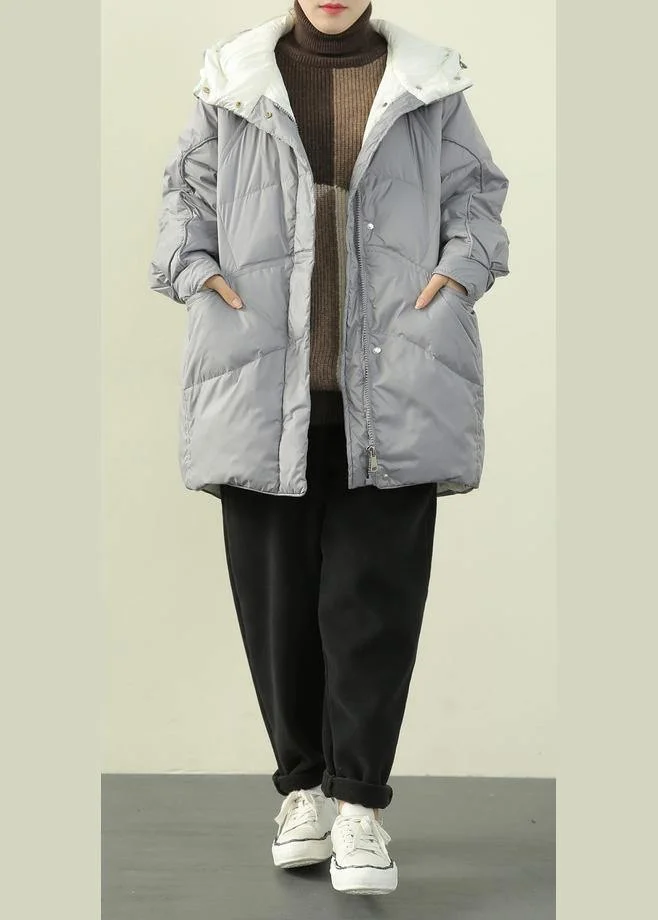 Luxury gray blue duck down coat plus size winter jacket hooded zippered  coats