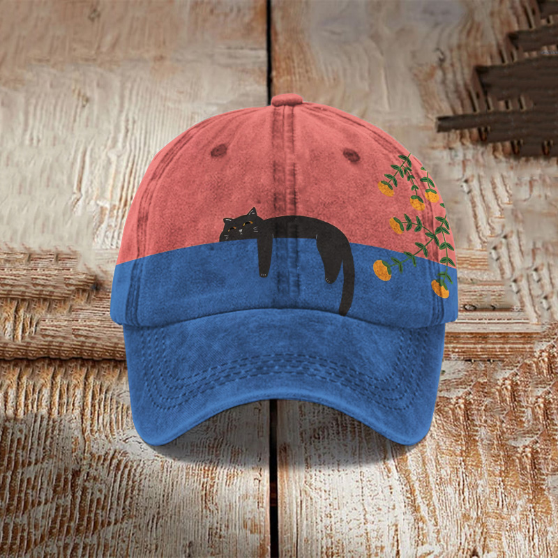 Comstylish Abstract Creative Lazy Black Cat Painting Art Retro Casual Cap