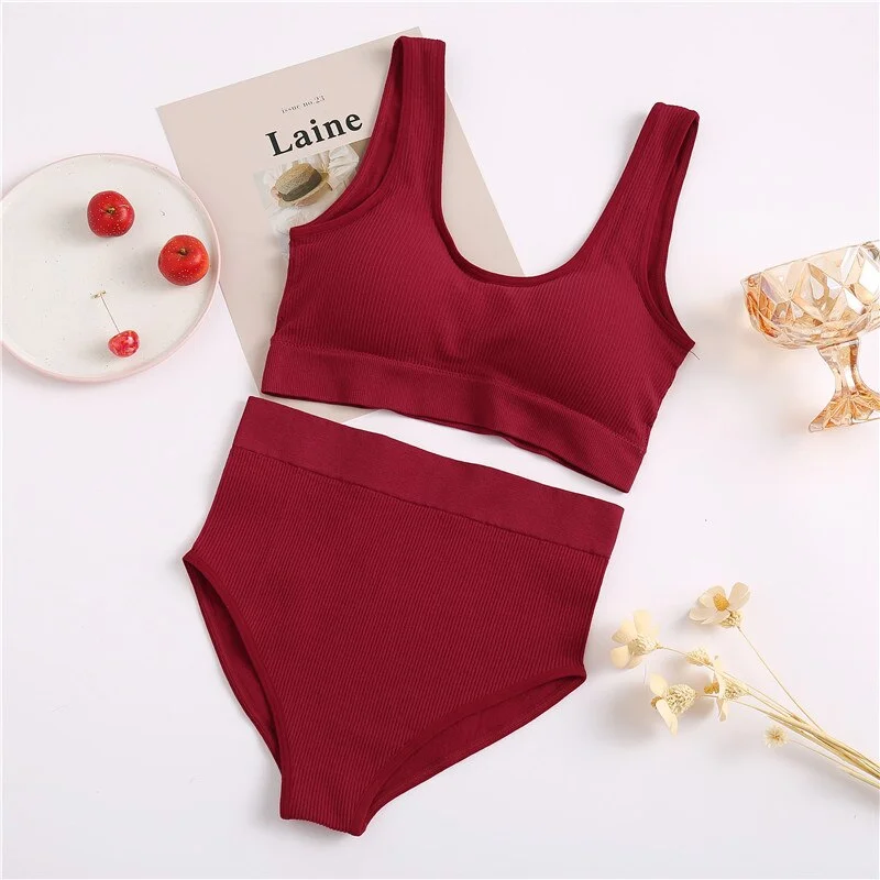 FINETOO Seamless Tops Set High Waist Panties Women Wireless Underwear Suit Soft Padded Bras Set S-XL Backless Bralette Lingerie