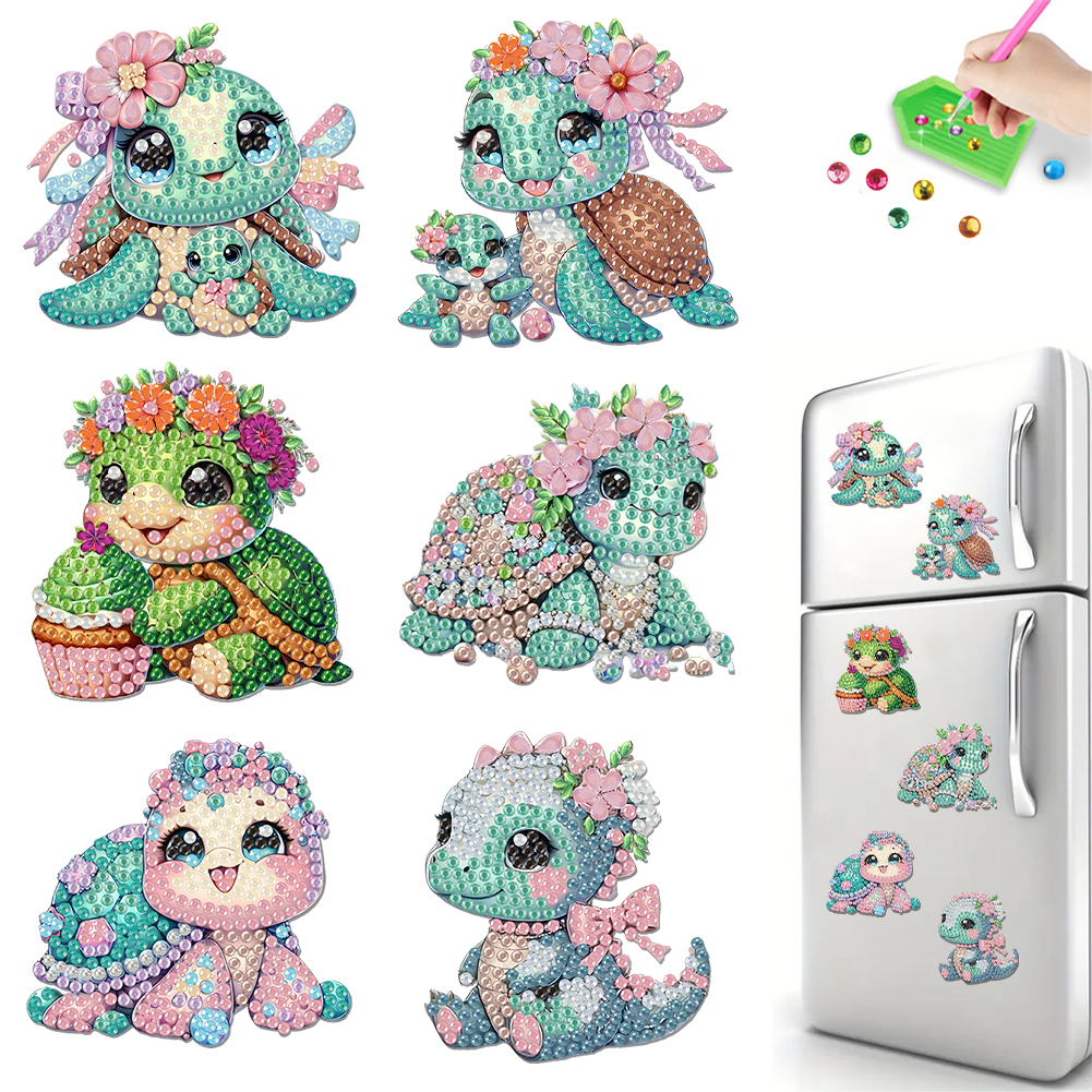 6Pcs Acrylic Turtle Diamond Painting Fridge Magnet for Adults Beginners