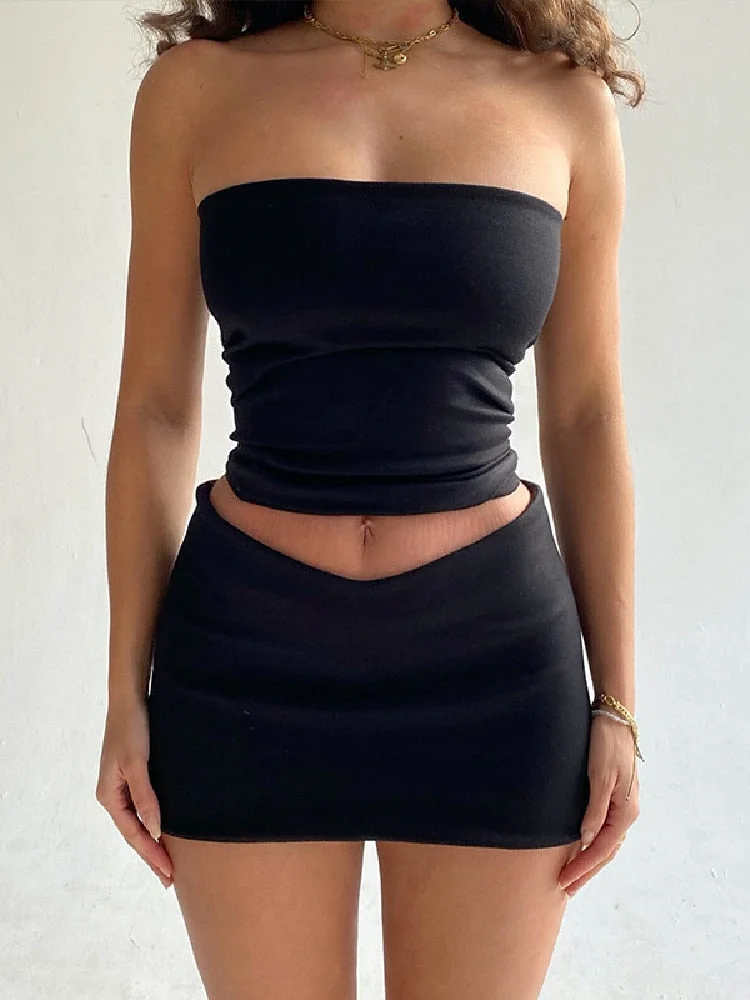 Toloer Tube Top And Bodycon Mini Skirt Set-Outfit Ideas