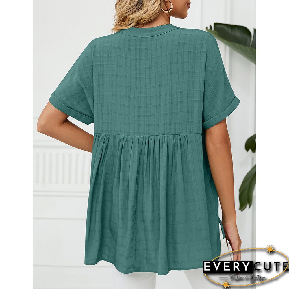 Green V Neckline Woven Pullover Tops
