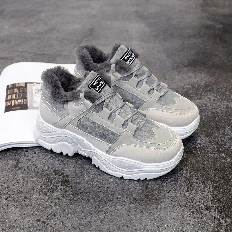 2020 Winter Warm Shoes Platform Woman Snow Boots Plush Female Casual Sneakers Faux Suede Leather Female Snowboots Warm Shoes Fur