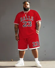 Men's Plus Size Basketball Print No. 23 T-Shirt Shorts Suit