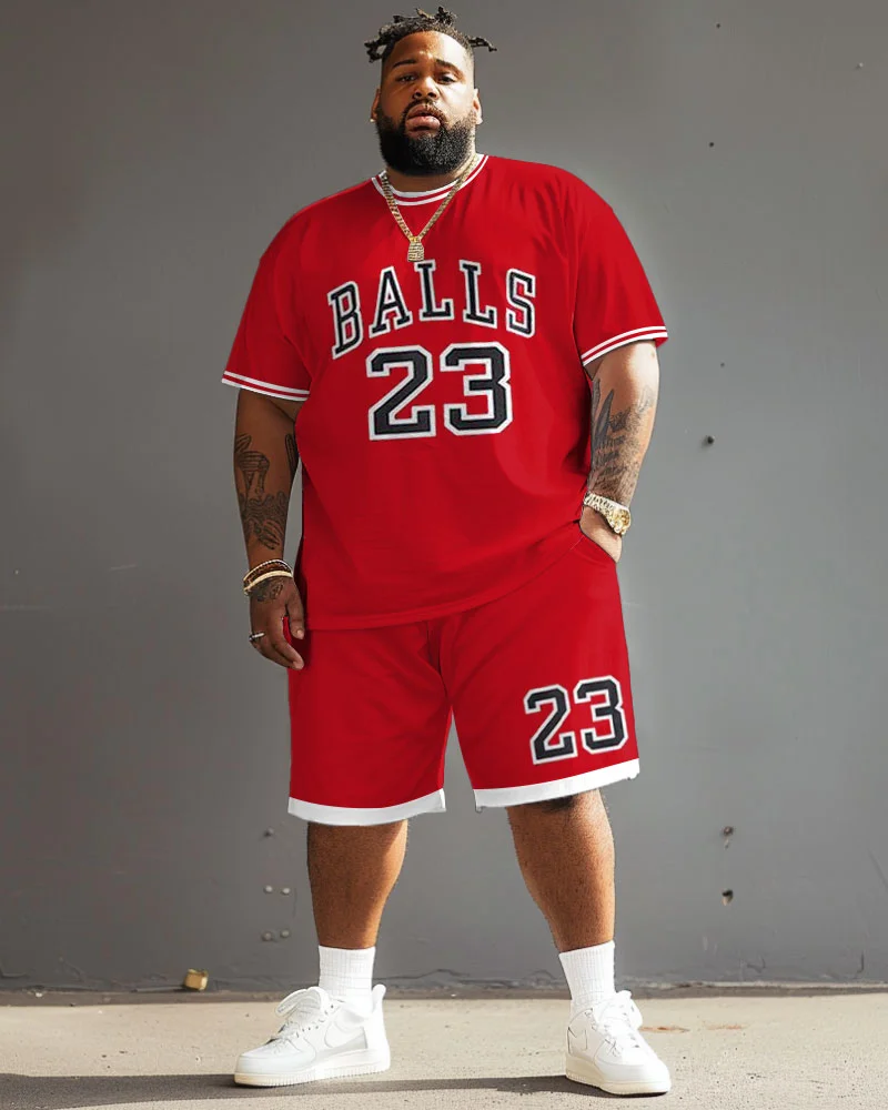 Men's Plus Size Basketball Print No. 23 T-Shirt Shorts Suit
