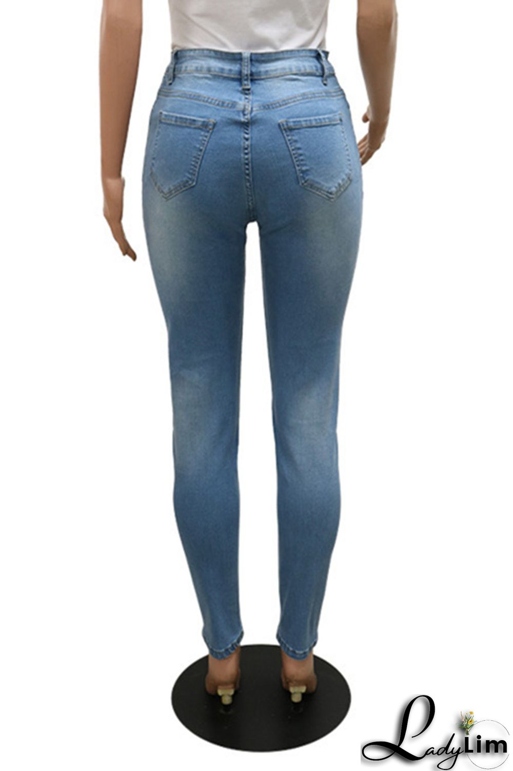 Black Fashion Casual Print Basic Mid Waist Skinny Denim Jeans