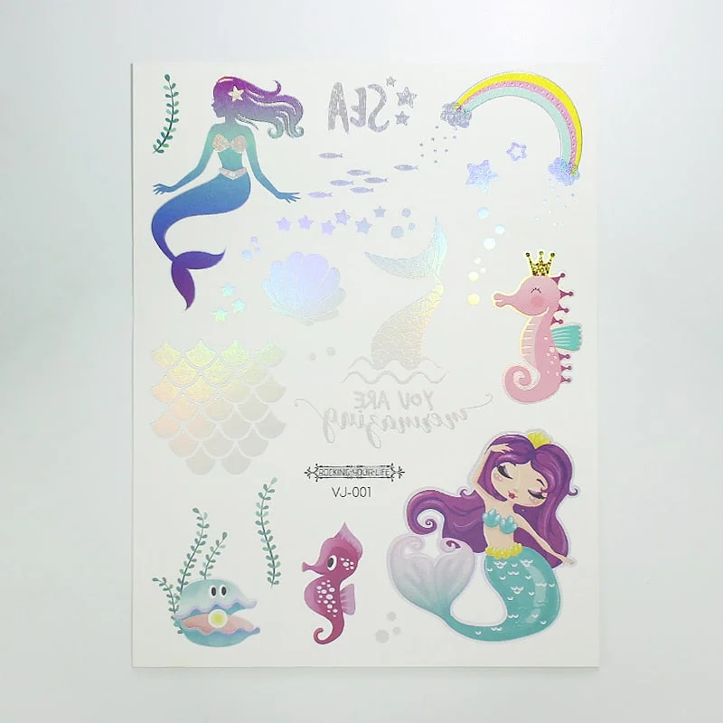 water tattoos for kids cartoon silver gold tattoo sticker sea mermaid temporary tattoos children girls hand tattoo finger decal