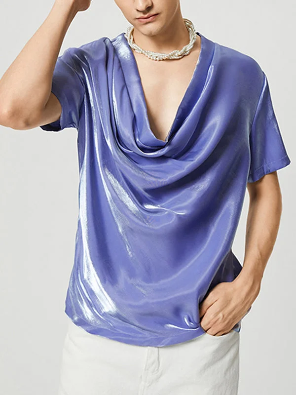 Aonga - Mens Shimmer Shiny Cowl Neck T-Shirt