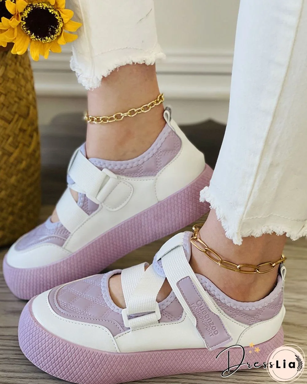 Velcro Colorblock Quilted Muffin Sneaker