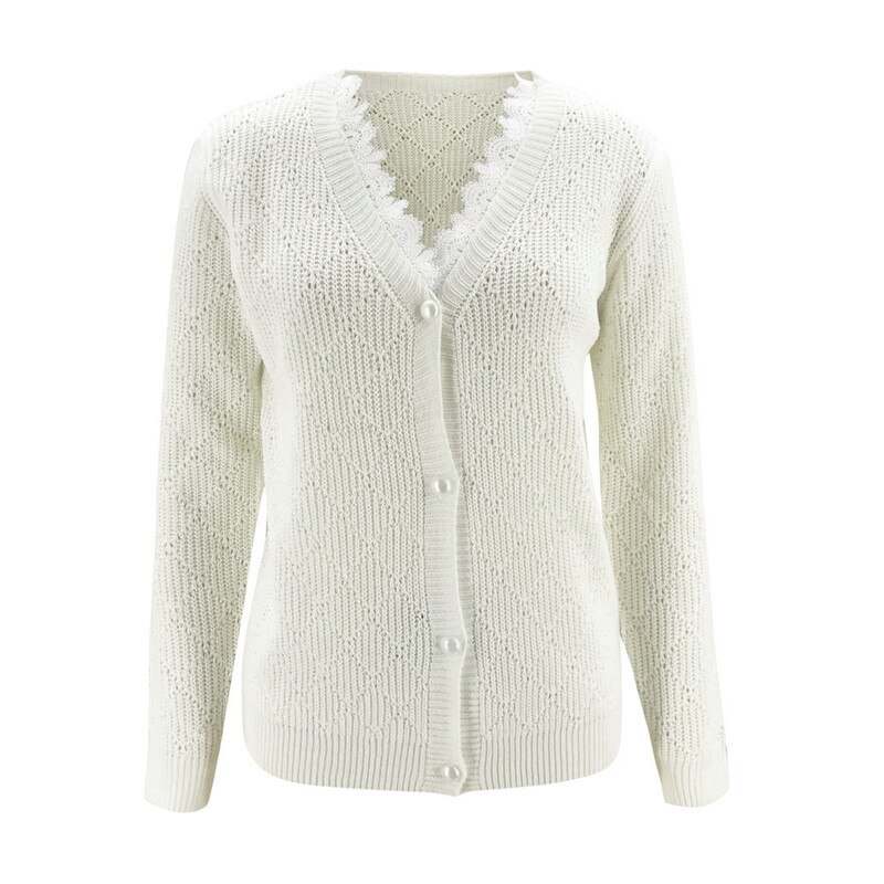 Women Winter Autumn Casual Knitted Lace Splice Sweater