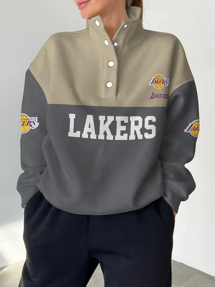 Los Angeles Lakers 2025 New Design Casual Snap Mockneck Pullover