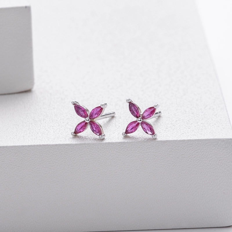 1 Pair 925 Sterling Silver Zircon Flower Ear Studs