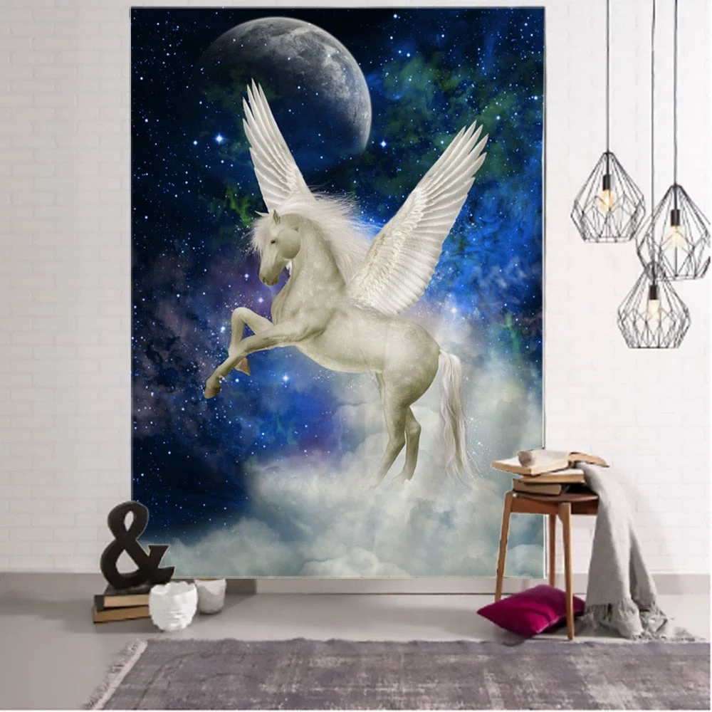 Pegasus Horse Tapestry Wall Hanging Starry Universe Psychedelic Wall Tapestry Bohemian Mandala Hippie Bedroom Tapestry
