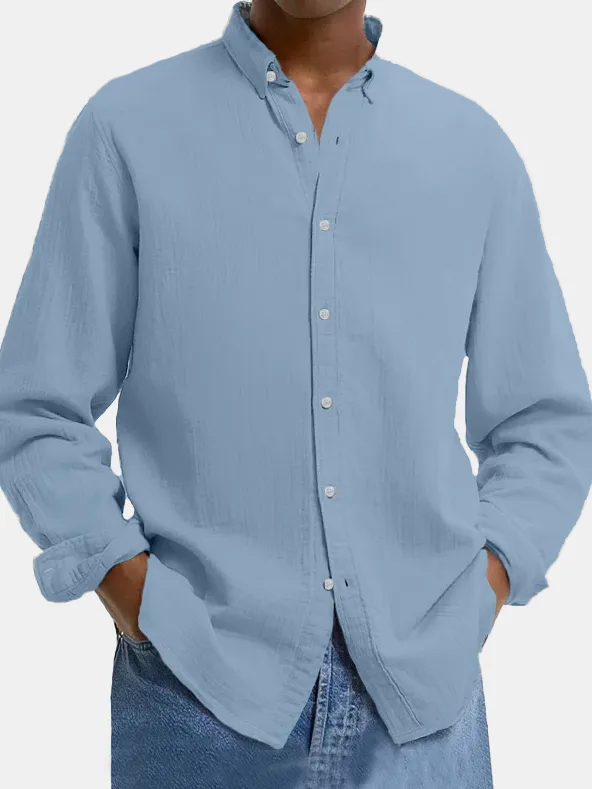 Men's Lapel Cotton And Linen Loose Casual Long-sleeved Shirt PLUSCLOTHESMAN