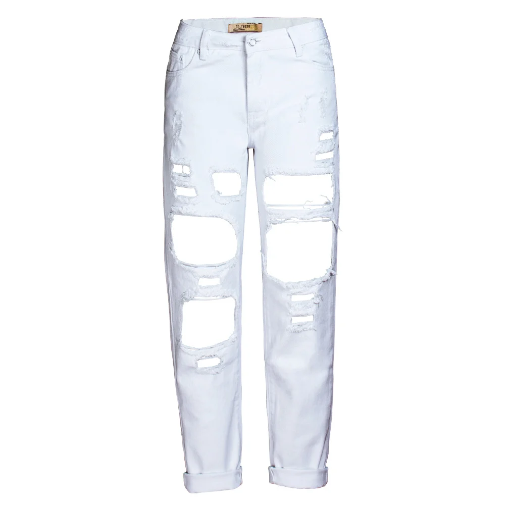 Women's Ripped Denim Loose Straight Pants BoyFriden Cropped Jean Pants