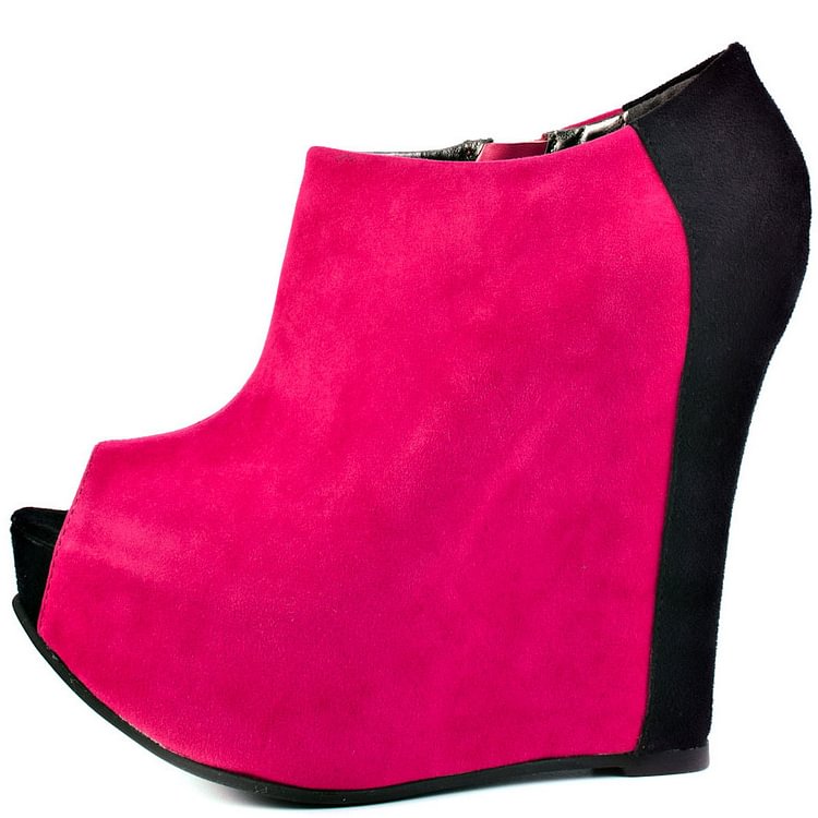 Women's Pink  Peep Toe  Wedge booties Heel Ankle Boots |FSJ Shoes