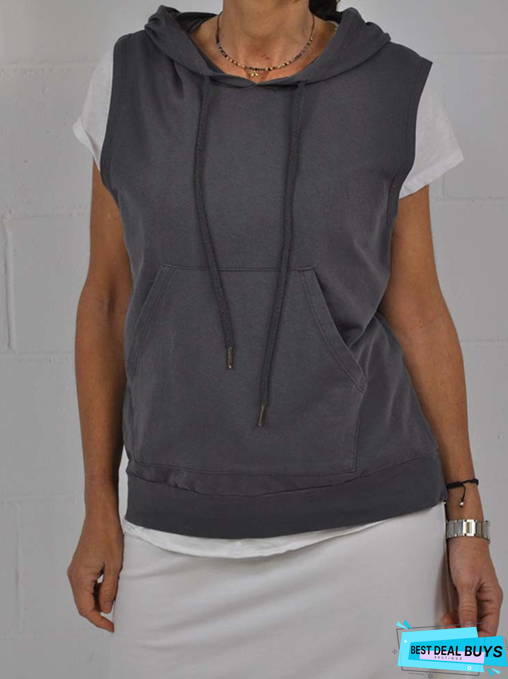 Solid Casual Cotton-Blend Sleeveless Shirts & Tops