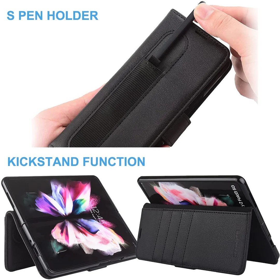 Suitable For Z Fold3 Folding Screen Pen Slot Pen Holder Business Leather Mobile Phone Holster