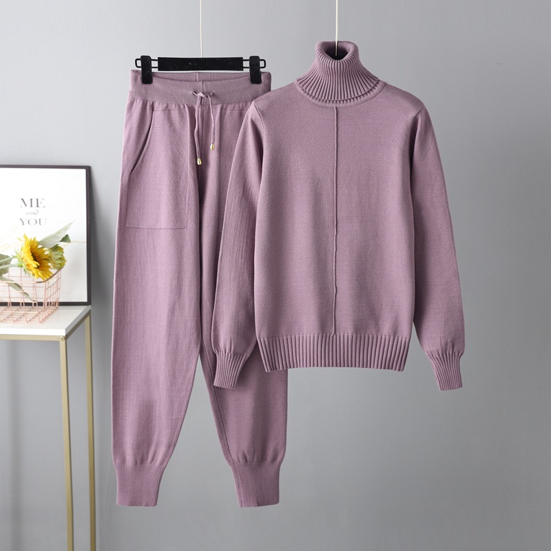 Rotimia Turtleneck solid color sweater knitted two-piece set