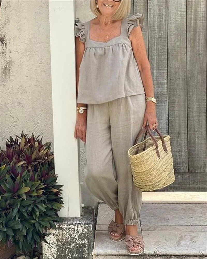 Women's Casual Solid Color Two Piece Suit