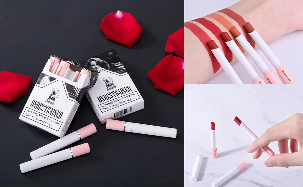 Matte Cigarette Lipstick,4 Colors Lip Tint Stain Set