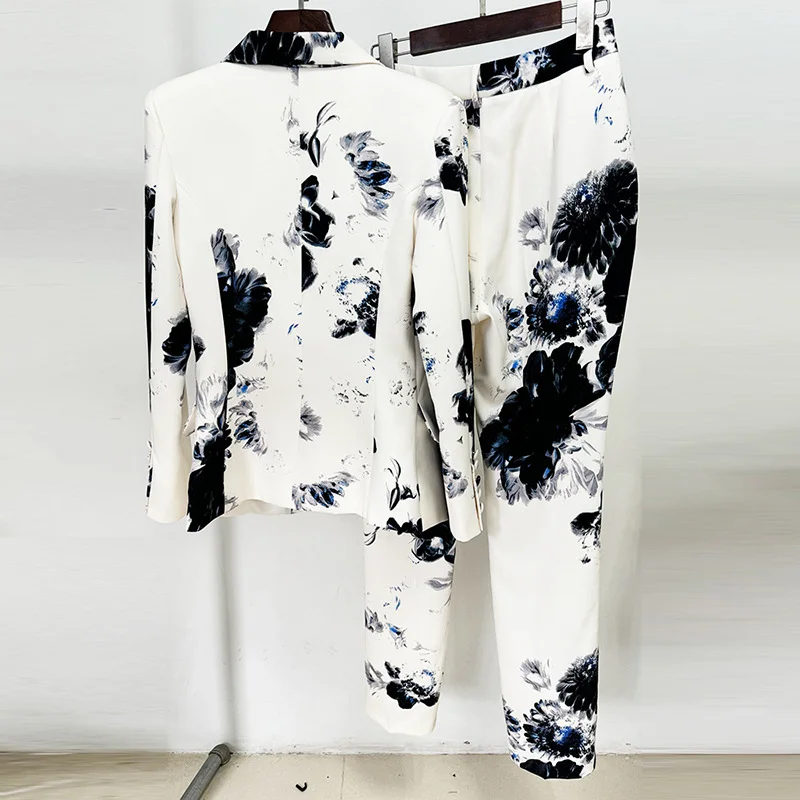 Nigikala Nigikala New Star Temperament Fashion Digital Print A Buckle Suit Small Foot Pants Set Two
