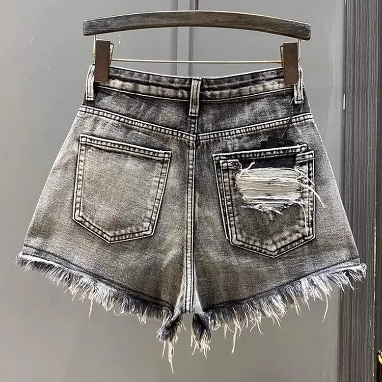Flared Denim Shorts for Women with Functional Pockets