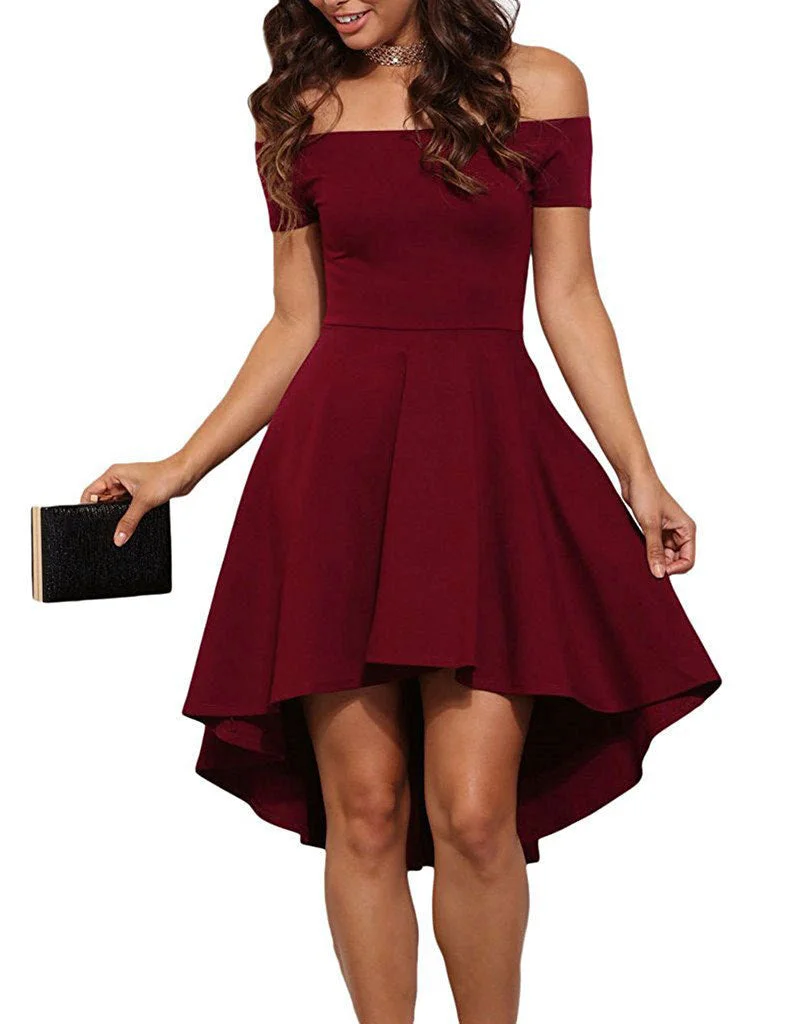 Uveng Off-shoulder Sleeve Large Swing Dovetail Color Dresses