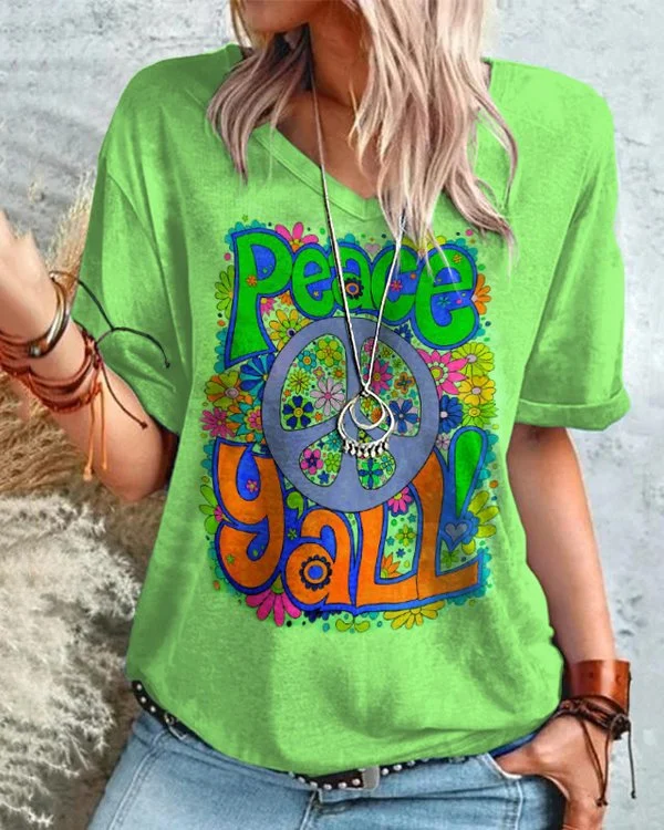 🔥kukelife🔥Hippie Letter Print Short Sleeve T-Shirt