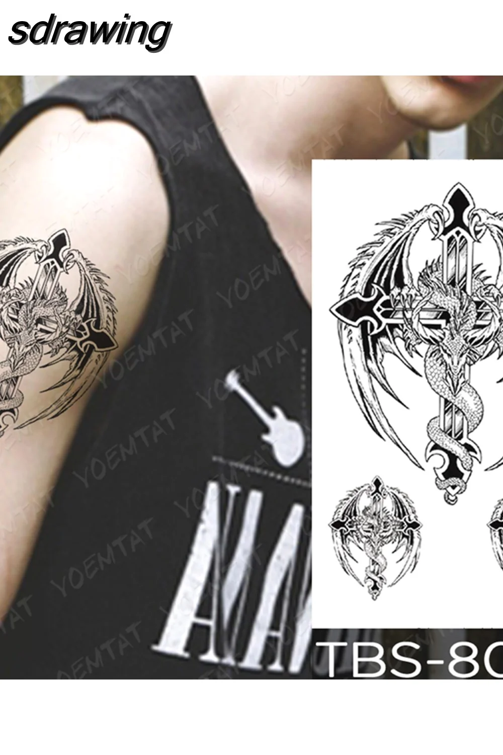 sdrawing Temporary Tattoo Sticker Yin Yang Dragon Feather Wings Flash Tattoos Wolf Totem Body Art Arm Fake Tatoo Men