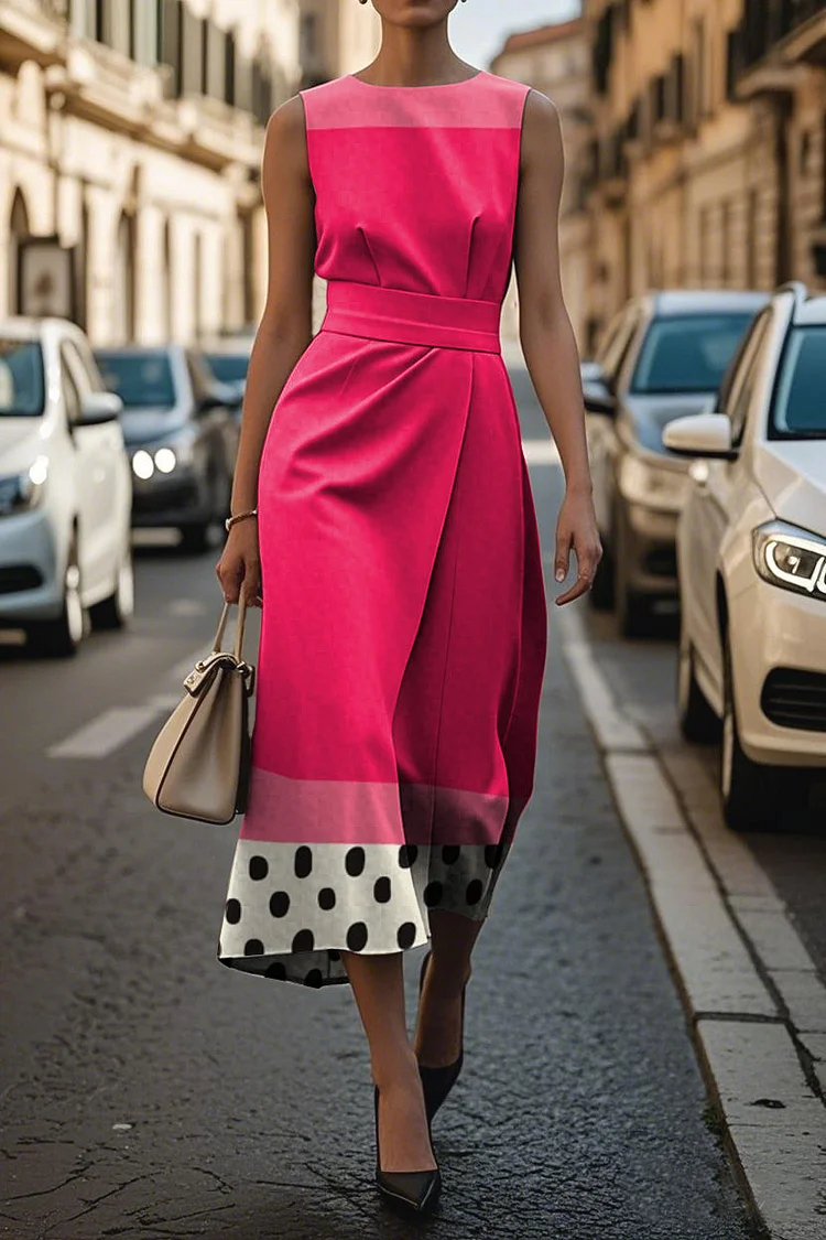 Women's Elegant Abstract Geometric Print Sleeveless Midi Dress