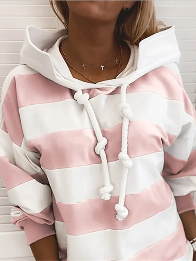 Women's Hoodie Striped Colorblock Daily Loose Sweatshirts Pullover