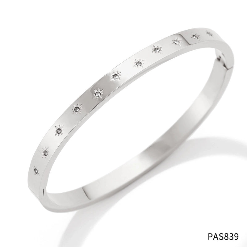 Fashion Circle 304 Stainless Steel 16K Gold Plated White Gold Plated Gold Plated Zircon Stainless Steel Bracelets In Bulk