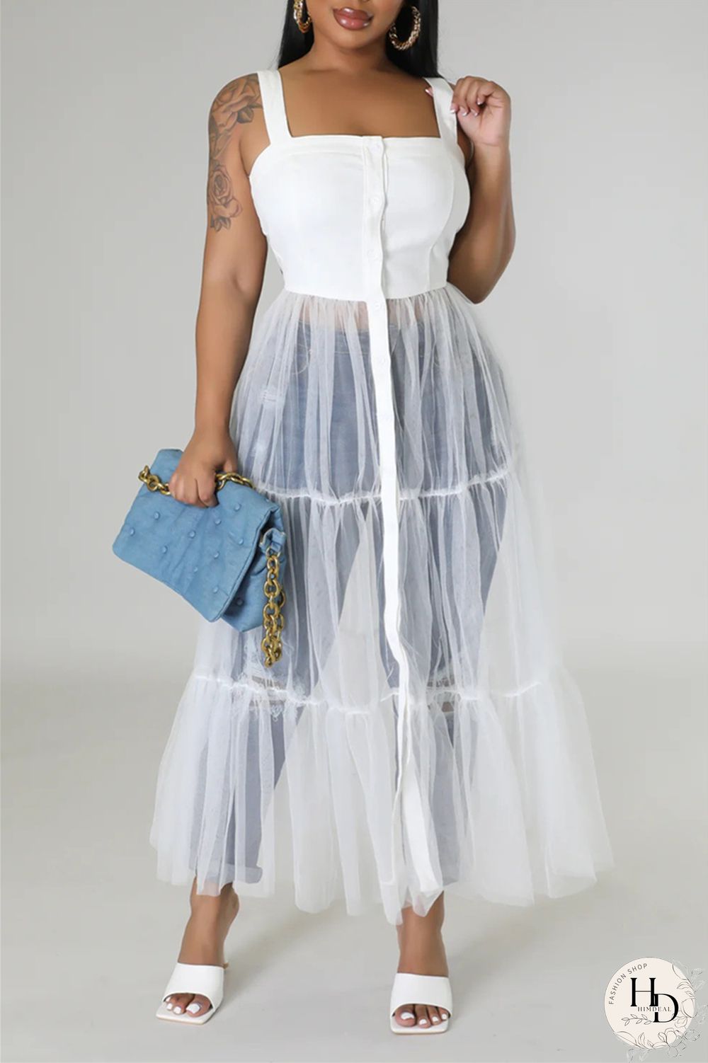 Yellow Casual Simplicity Solid Patchwork Fold Mesh Spaghetti Strap High Waist Tops