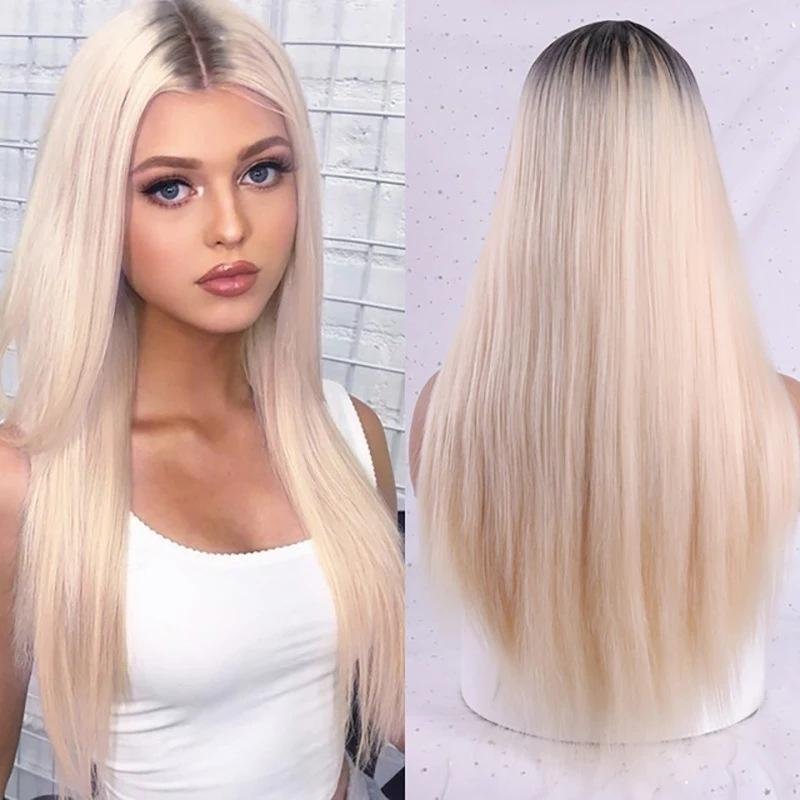 European and American Multicolor Long Straight Hair Women's Chemical Fiber Wig Set