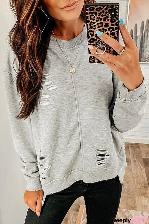 Ripped O Neck Hoodie