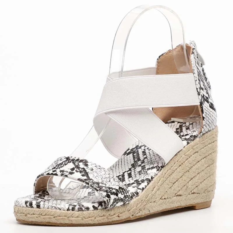 Summer Sandals Women Wedges Elastic Band Peep Toe Woman Shoes Cross Light Platform Hemp Bottom Ladies Female Sandals Shoes