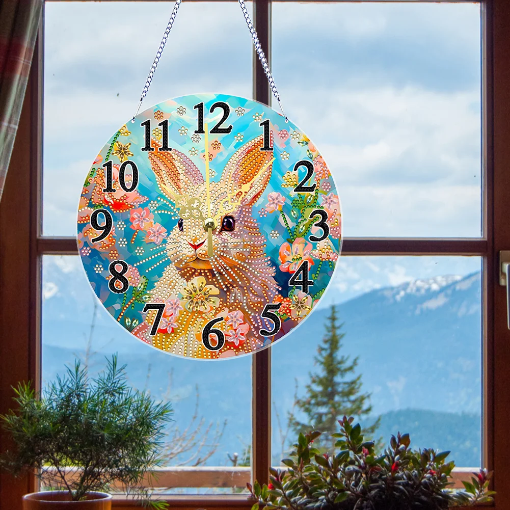 5D DIY Rabbit Acrylic Special Shape Diamond Painting Clock Art Craft for Home Decor
