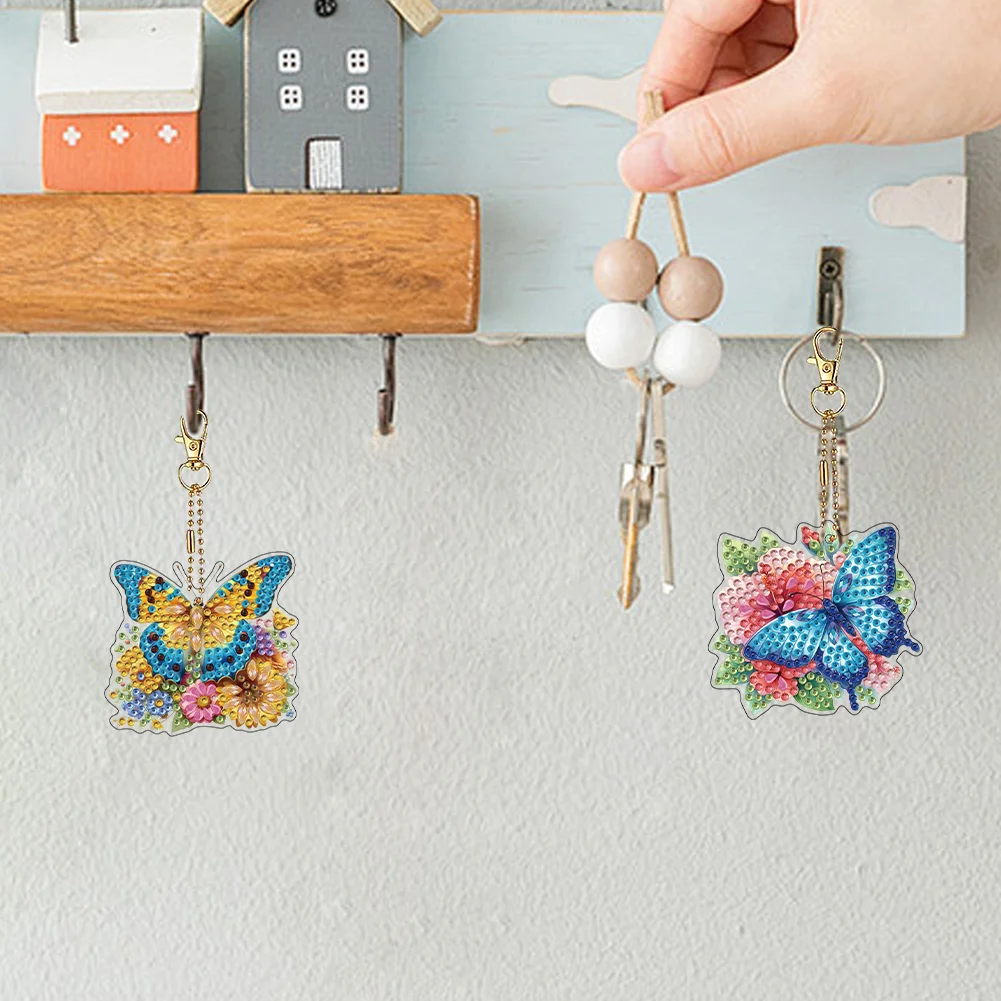6Pcs Double Sided Special Shaped Butterfly Diamond Painting Keychain for Adults