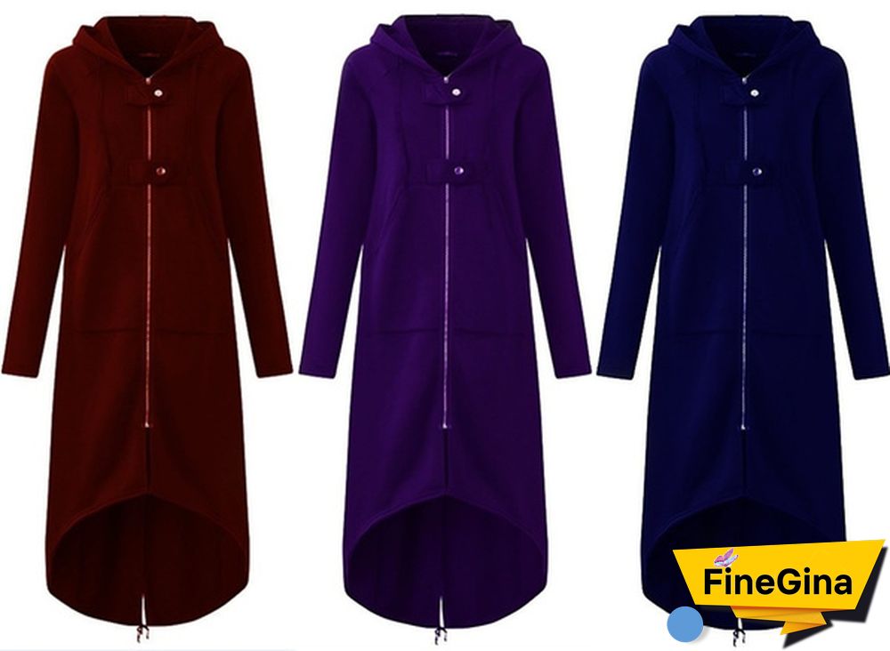Women's Loose Hooded Sweater Zipper Long Coat Long Sleeve Hoodies Coats Casual Cardigans