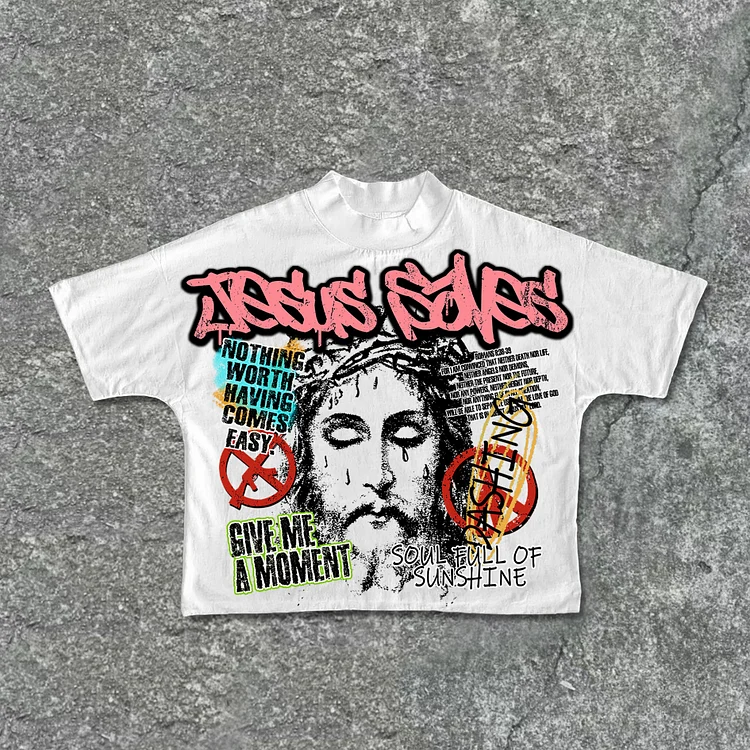 Vintage Jesus Graphics Jesus Saves - Bible Print Cropped T-Shirts