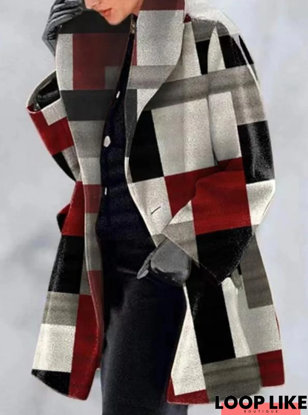 British Style Women's Winter Plus Size Woolen Plaid Coat