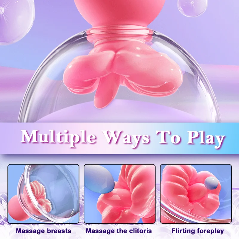 Adjustable Intensity Rose Kiss Breast Vibrator with Nipple Clamps