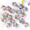 Lovely Painting Pink Flower Butterfly Beads DIY Jewelry Accessories
